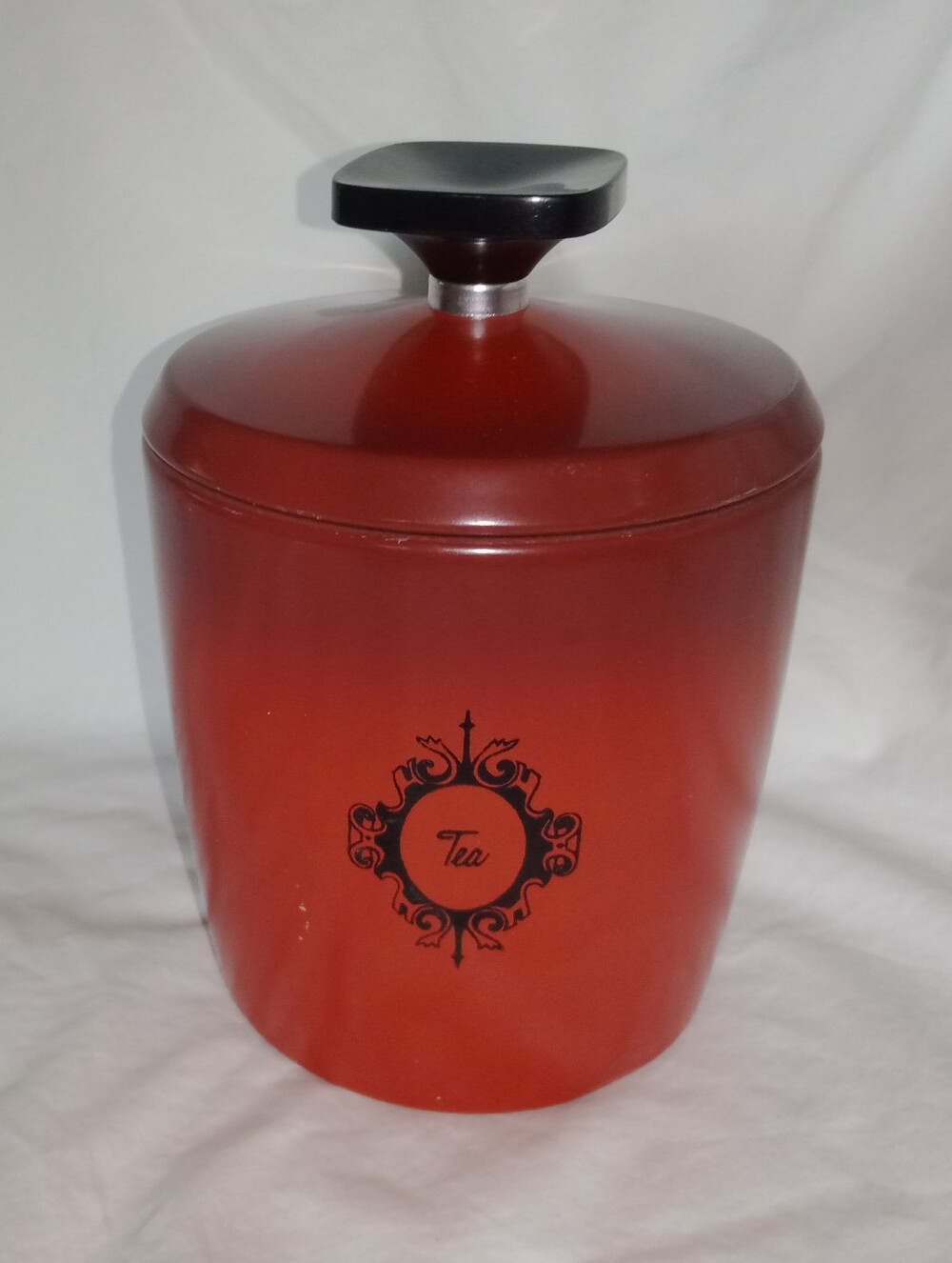 Vintage Red Tea Tin by West Bend 6" Tall 4 1/2" Diameter